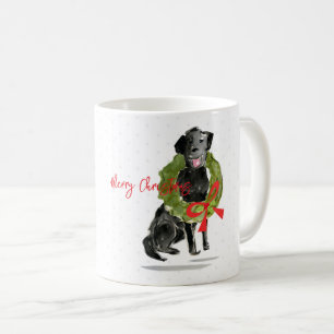 Merry Christmas Black Lab Dog Wreath Holly Pets Coffee Mug