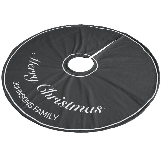 Merry Christmas Black Minimalist Modern Fleece Tree Skirt (Angled)