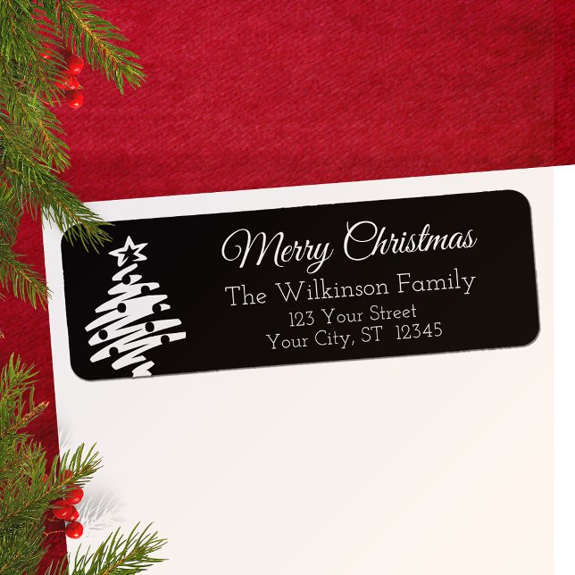 Merry Christmas Black Modern Return Address (Merry Christmas Black Modern Return Address Label)