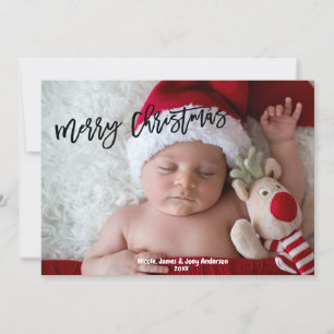 Merry Christmas Black Modern Script Holiday Photo Card