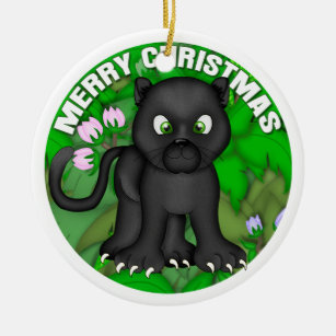 Merry Christmas Black Panther Ceramic Ornament