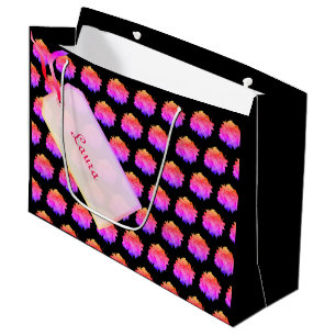 Merry Christmas black / pink Poinsettia design Large Gift Bag