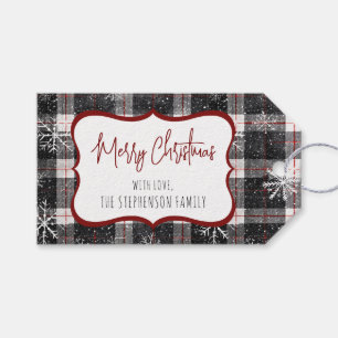Merry Christmas Black Plaid Snowflakes Gift Tags