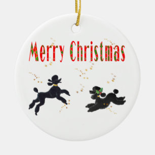 Merry Christmas Black Poodles n Stars Ornament