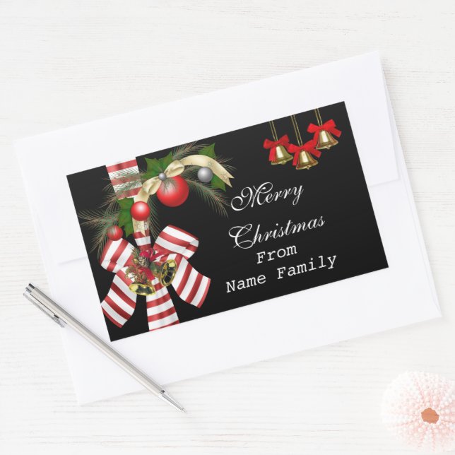 Merry Christmas Black Red Balls Gold Xmas Party Sticker (Envelope)