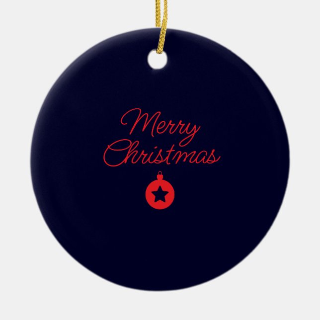 Merry Christmas Black Rock Blue Classical Unique Ceramic Ornament (Front)
