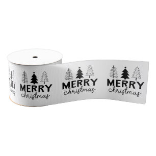 Merry Christmas Black Tree Grosgrain Ribbon