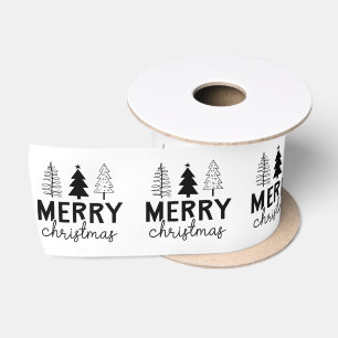 Merry Christmas Black Tree Satin Ribbon