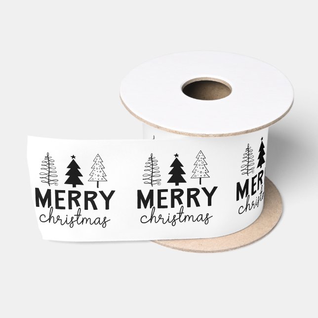 Merry Christmas Black Tree Satin Ribbon (Spool)