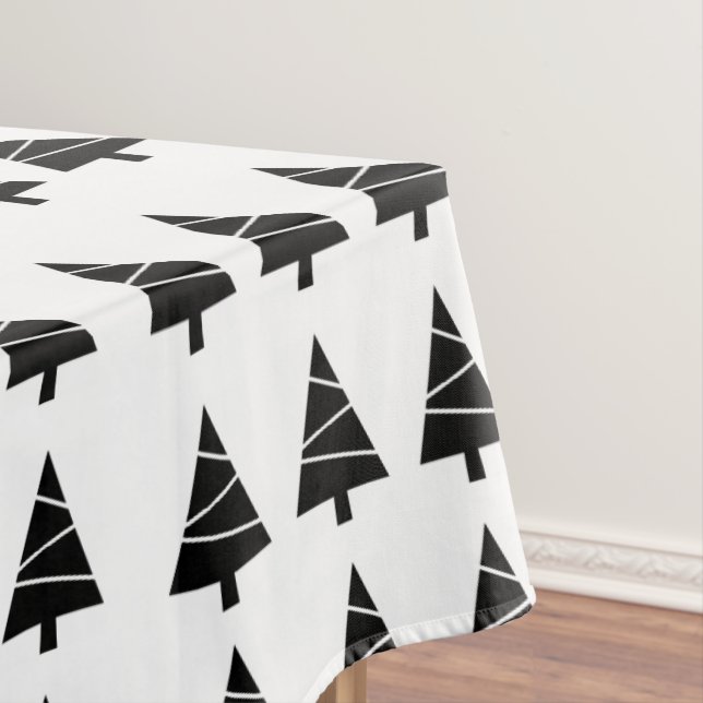 Merry Christmas Black Trees Tablecloth (In Situ)