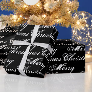 Merry Christmas black & white calligraphy elegant Wrapping Paper