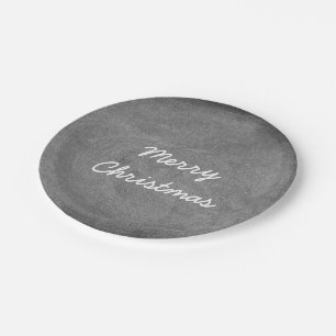 Merry Christmas Black White Chalkboard Typography Paper Plate