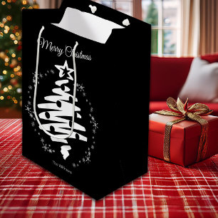 Merry Christmas Black White Minimal Modern Holiday Medium Gift Bag