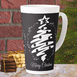 Merry Christmas Black White Modern Holiday Latte Mug