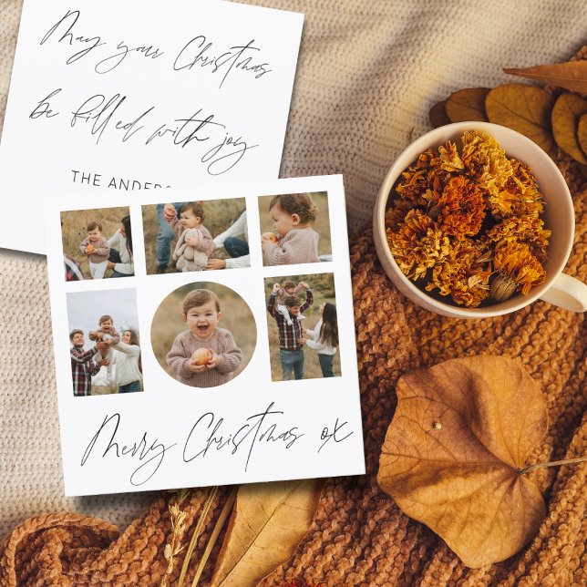 Merry Christmas Black & White Photo Collage Holiday Card (Creator Uploaded)