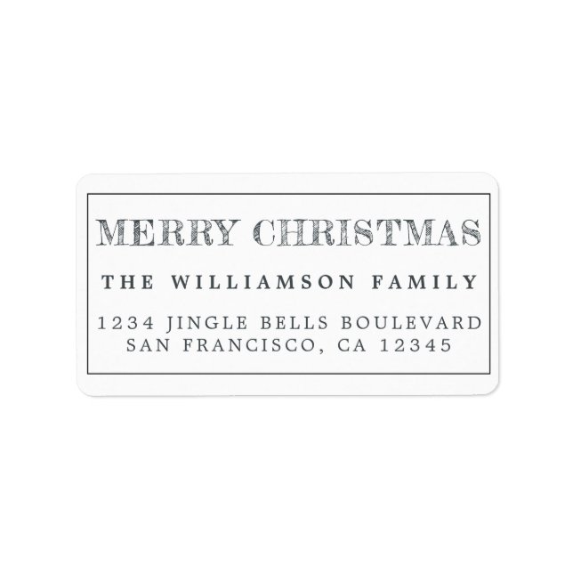 Merry Christmas Black White Return Address Label (Front)