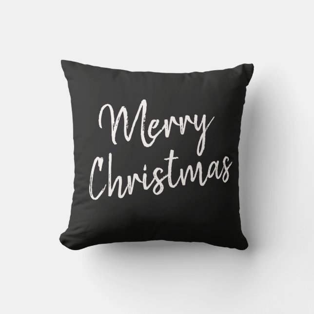 Merry Christmas Black White Script Modern Minimal Throw Pillow (Front)