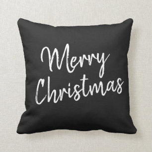 Merry Christmas Black White Script Modern Minimal Throw Pillow