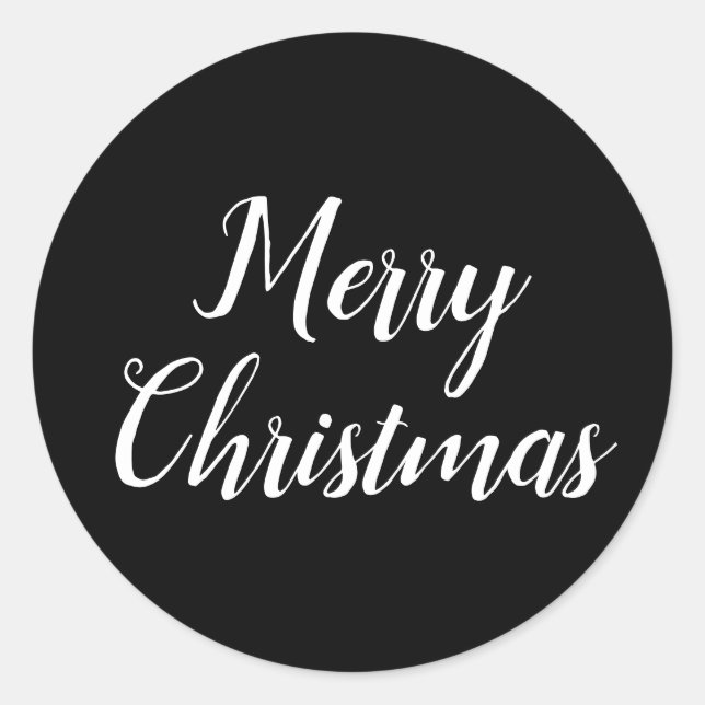 Merry Christmas Black White Script Typography Classic Round Sticker (Front)