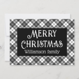 Merry Christmas Black white tartan Your name Holiday Card