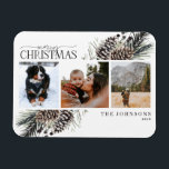 Merry Christmas Black Winter Pinecone Botanical Ho Magnet<br><div class="desc">Introducing our Merry Christmas Black Winter Pinecone Calligraphy Botanical Photo Holiday Card Magnet! This beautiful card features three of your favourite photos, perfectly arranged with a trendy, loose arrangement of botanical elements like pine cones and berries. The hand lettered calligraphy adds a touch of charm and elegance, making this the...</div>