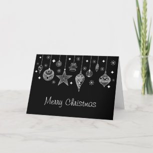 Merry Christmas Black with White Christmas Baubles Holiday Card
