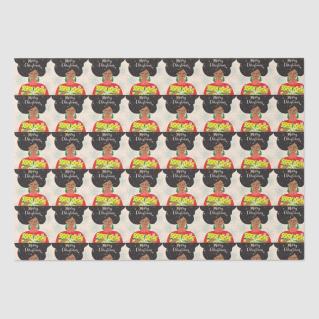 Merry Christmas, Black Woman, Bright Sweater Gift Tissue Paper (Front)