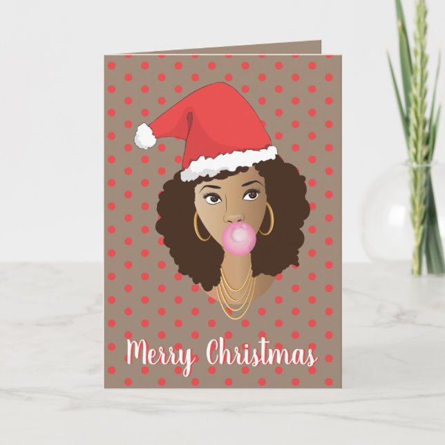 Merry Christmas! Black Woman, Santa Hat, Bubblegum Card (Front)