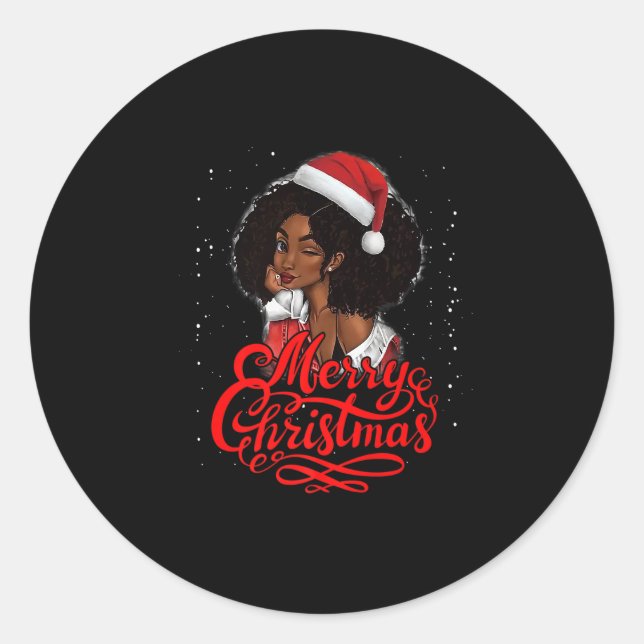 Merry Christmas Black Woman Santa Hat Funny Xmas P Classic Round Sticker (Front)