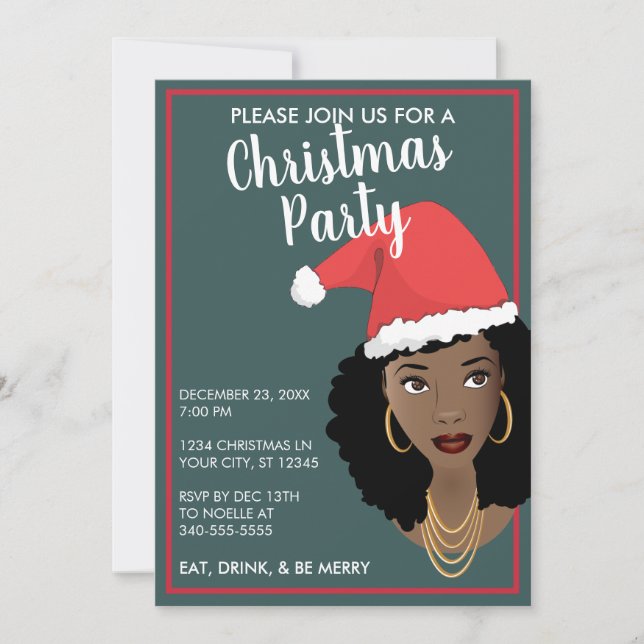 Merry Christmas! Black Woman Santa Hat, Teal & Red (Front)