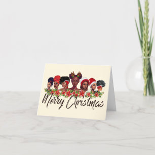 Merry Christmas Black Women Winter White Holiday Card