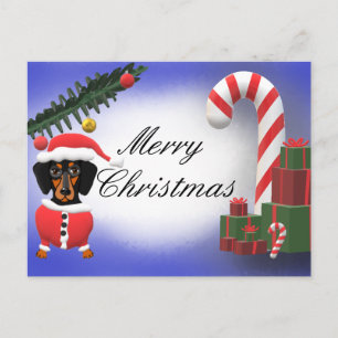 Merry Christmas Blank Dachshund Dog Scene Postcard