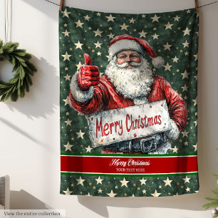 Merry Christmas Blanket with Vintage Santa Art