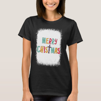 Merry Christmas Bleached Cross Xmas Graphic T-Shirt