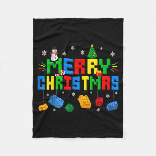 Merry Christmas Blocks Building Bricks Xmas Fleece Blanket