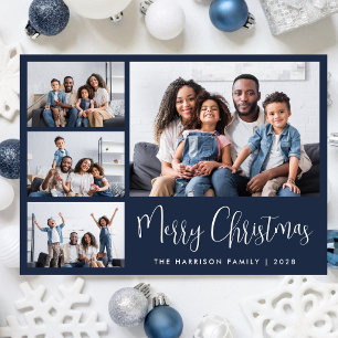 Merry Christmas Blue 6 Photo Holiday Card