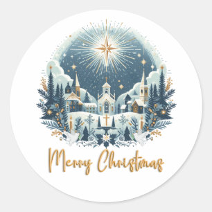 Merry Christmas blue and gold  Classic Round Sticker