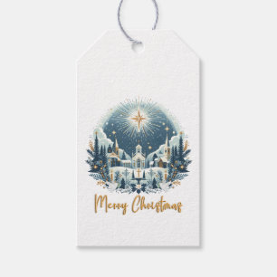 Merry Christmas blue and gold Gift Tags