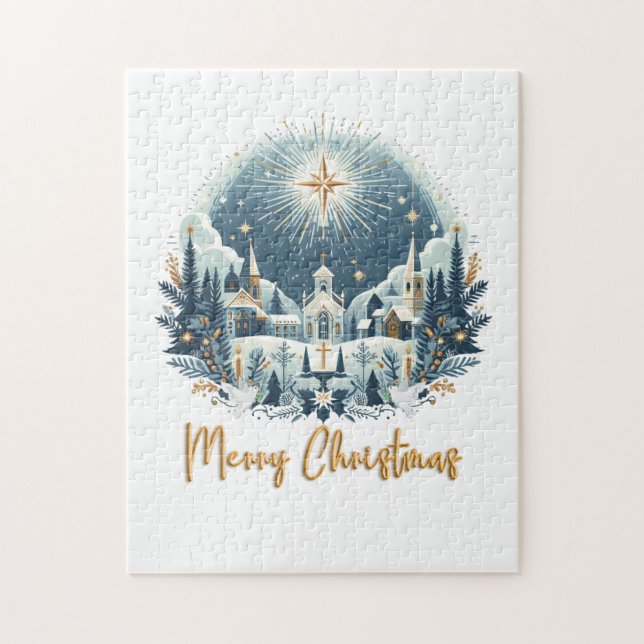 Merry Christmas blue and gold  Jigsaw Puzzle (Vertical)