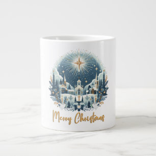 Merry Christmas blue and gold  Large Coffee Mug