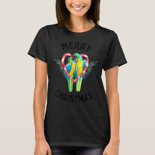 Merry Christmas Blue And Gold Macaw Parrot Couple T-Shirt