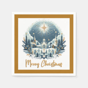 Merry Christmas blue and gold  Napkin