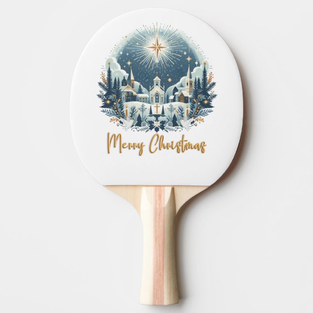 Merry Christmas blue and gold  Ping Pong Paddle (Front)