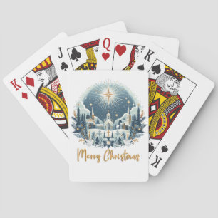 Merry Christmas blue and gold Playing Cards