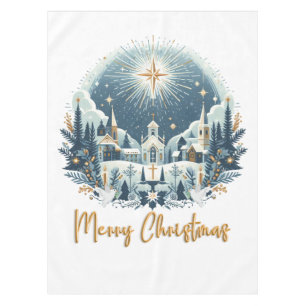 Merry Christmas blue and gold Tablecloth