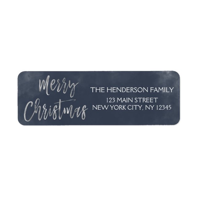 Merry Christmas Blue and Silver Foil Address Label (Front)