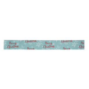 Merry Christmas blue and snowflakes Satin Ribbon