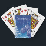 Merry Christmas Blue And White Ornaments & Trees Playing Cards<br><div class="desc">Elegant white christmas trees and blue ornaments with customizable text. Merry christmas</div>