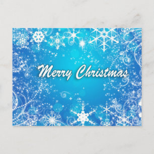 Merry Christmas blue and white snow Holiday Postcard