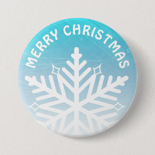 Merry Christmas Blue and White Snowflake 3 Inch Round Button